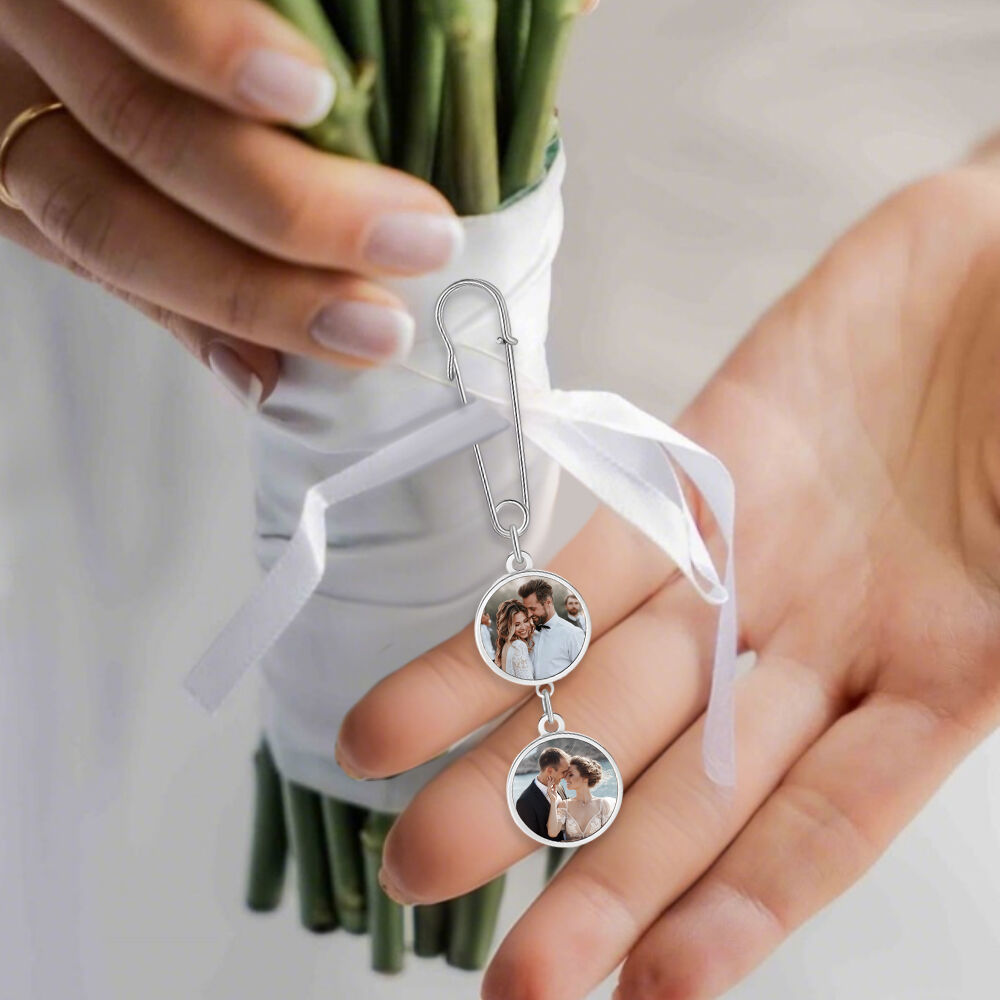 Custom Bouquet Memory Charm Add Photos Wedding Charm Memorial Lapel Pin for Groom