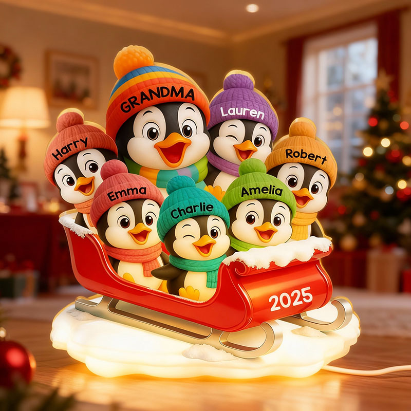 Personalized Name Night Light with Penguin Pattern Cute Gift for Family