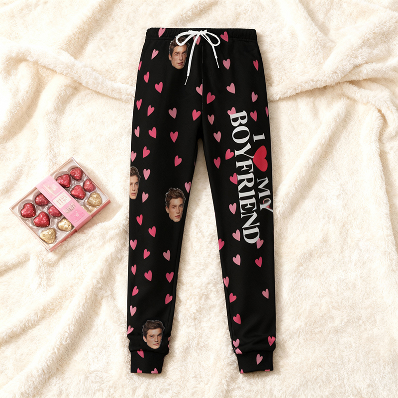 Personalized Unisex Sweatpants Custom Photo I Love My Boyfriend Perfect Gift for Her Couples