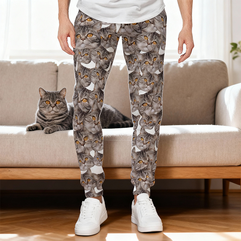 Personalized Unisex Sweatpants Custom Head Photo Full-Print Design Funny Gift for Pet Lovers