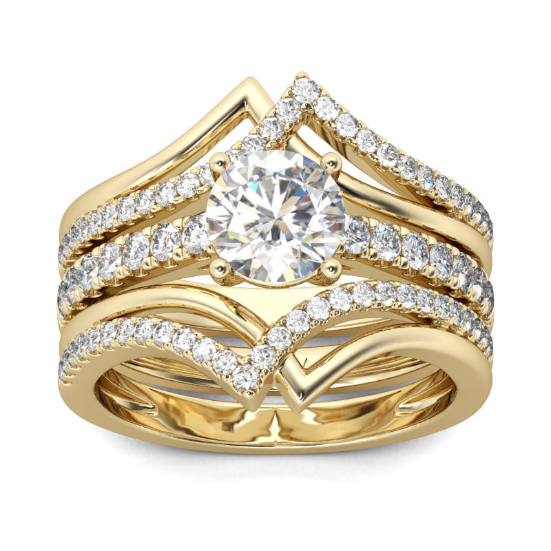 Jeulia Gold Tone Interwoven Round Cut 3PC Wedding Ring Set Sterling Silver Bridal Set