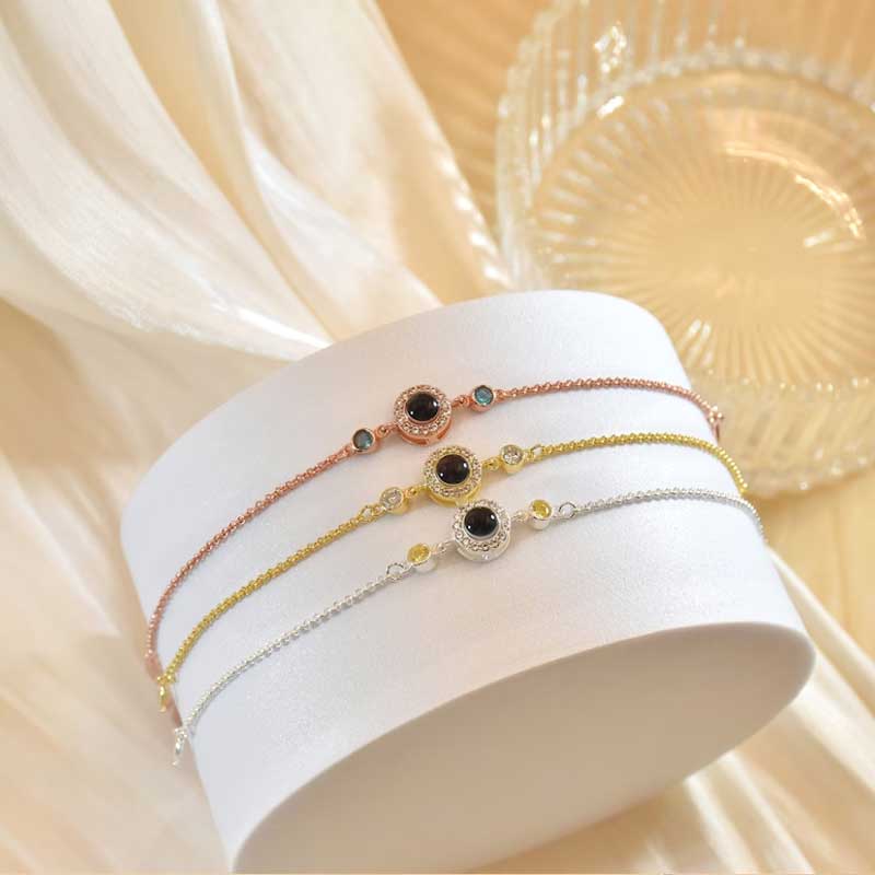 Personalized Projection Photo Bracelet Round Pendant With Diamonds And Birthstone Christmas Gift