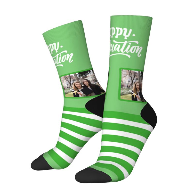 Custom Striped Face Socks 6 Colors Add Photo As Graduation Gift