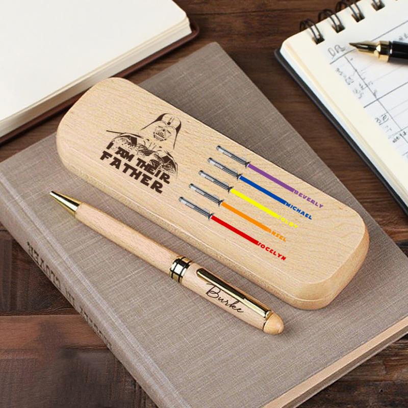 Personalized Pen Wooden Box Star Wars Theme Custom Lightsaber and Name Design Cool Gift for Dad
