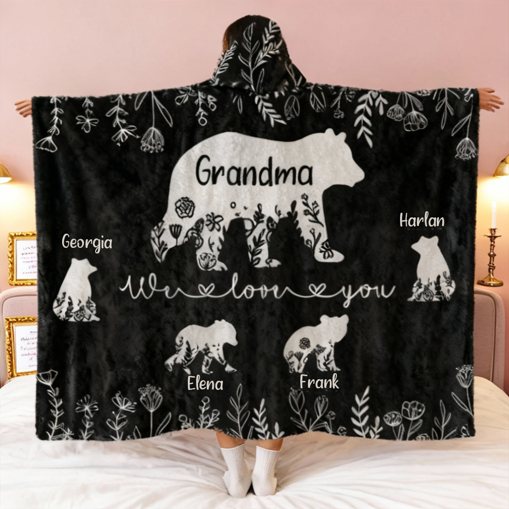 Personalisierte Tragbare Decke Hoodie mit Bärenmuster Bestes Geschenk zum Muttertag