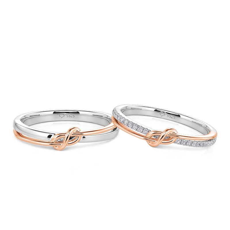 Jeulia Two Tone Knot Couple's Ring Set Sterling Silver