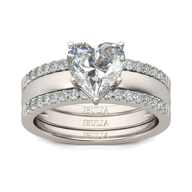 Classic Heart Cut Enhancer Wedding Ring Set Sterling Silver Bridal Set