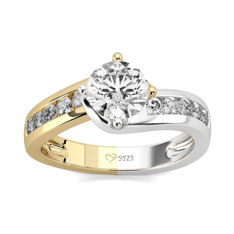 Jeulia Two Tone Round Cut Sterling Silver Ring