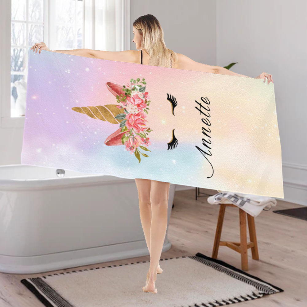 オリジナル ユニコン柄 名入れ タオル バスタオル