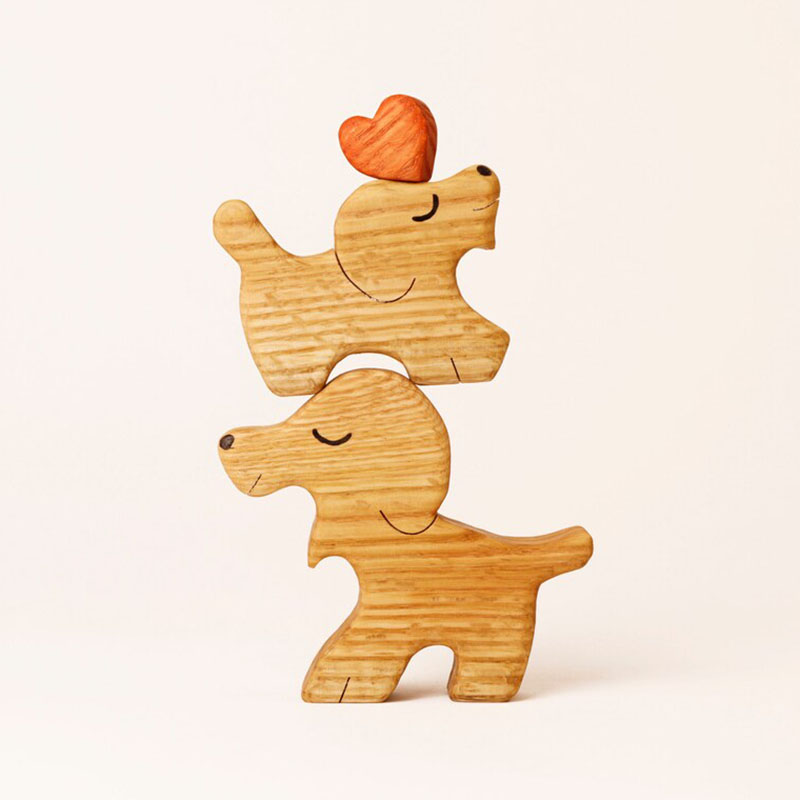 名入れ ウッド パズル 子犬 オブジェ 置物 インテリア
