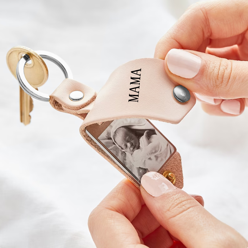 Personalized Photo Leather Case Keychain with Calendar for Dad