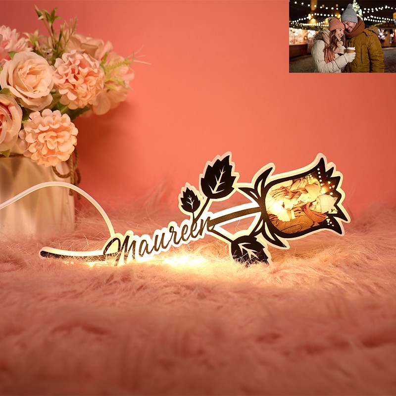 Personalized Picture Night Light with Rose Shaped Romantic Gift for Valentine's Day