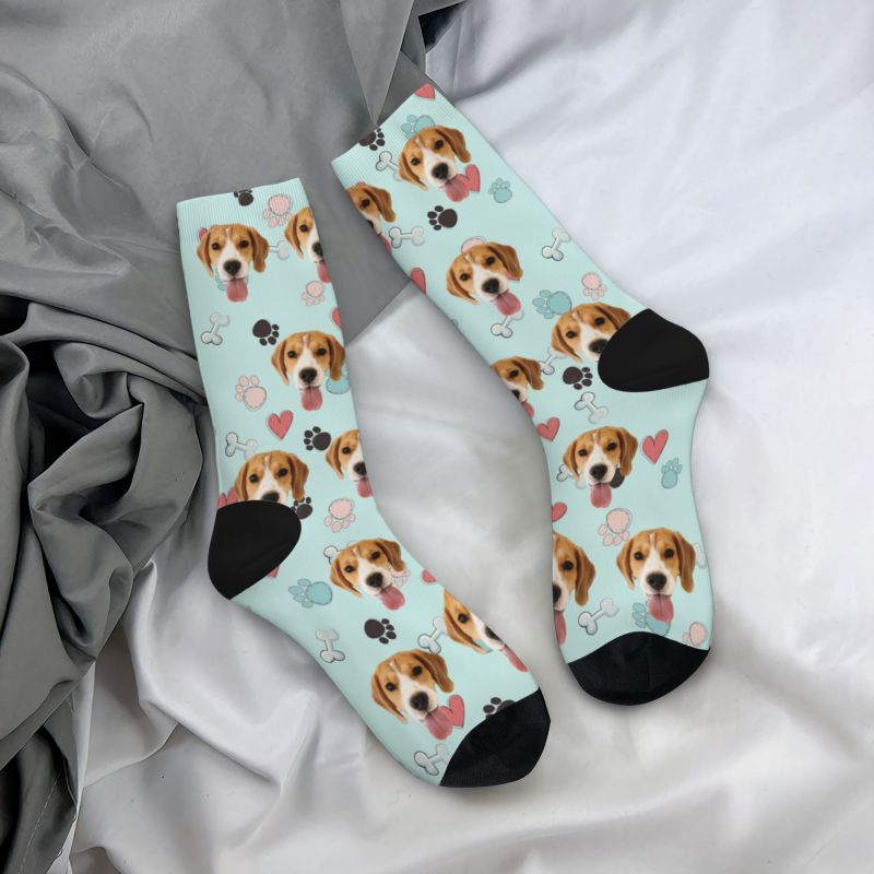 Customized Face Socks Pet Paw and Bones Print Gifts for Pet Lovers