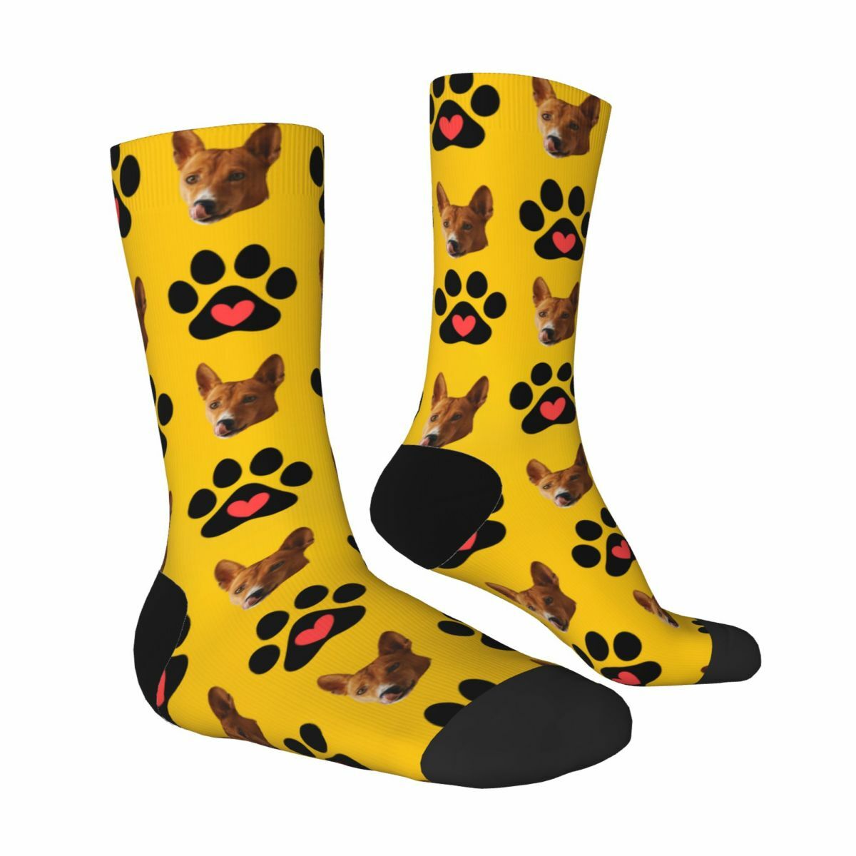 Calcetines con Cara Personalizados y Huellas Negras para los Amantes de las Mascotas