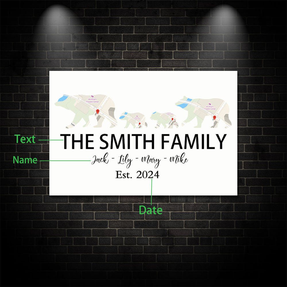 Personalized Name Canvas Wall Art Custom Map Bear Family Best Present for Dear Dad
