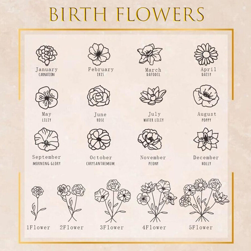 Personalized Family Birth Flower Bouquet Necklace Birthstone Jewelry Mothers Day Gift for Mom