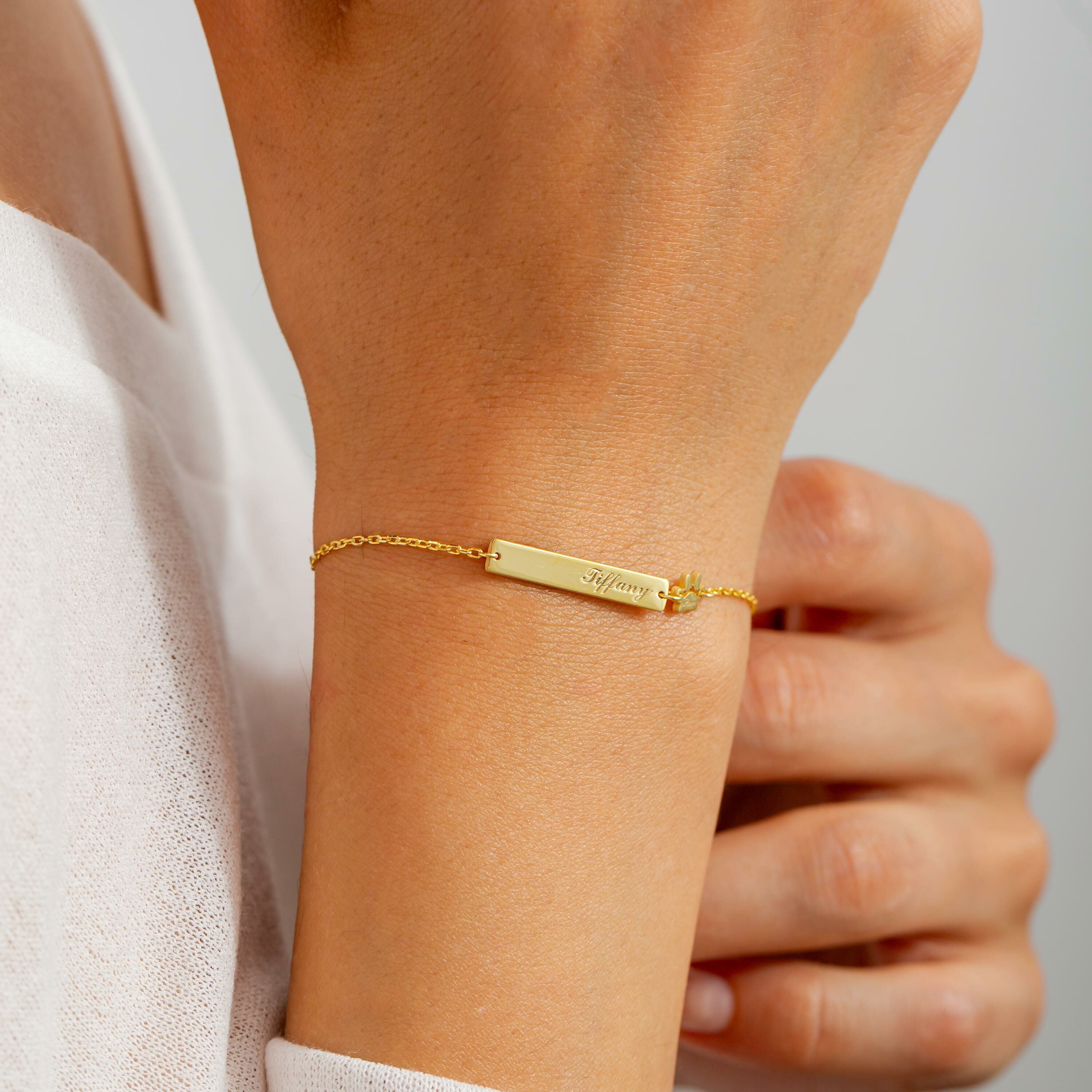 Pulsera de barra personalizada con nombre personalizado y garras, regalo para amantes de las mascotas.