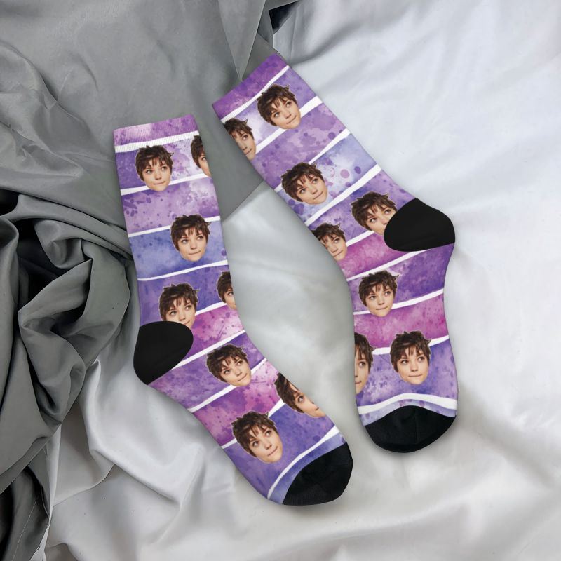 Custom Photo Socks Purple Tie Dye Printed Breathable Socks