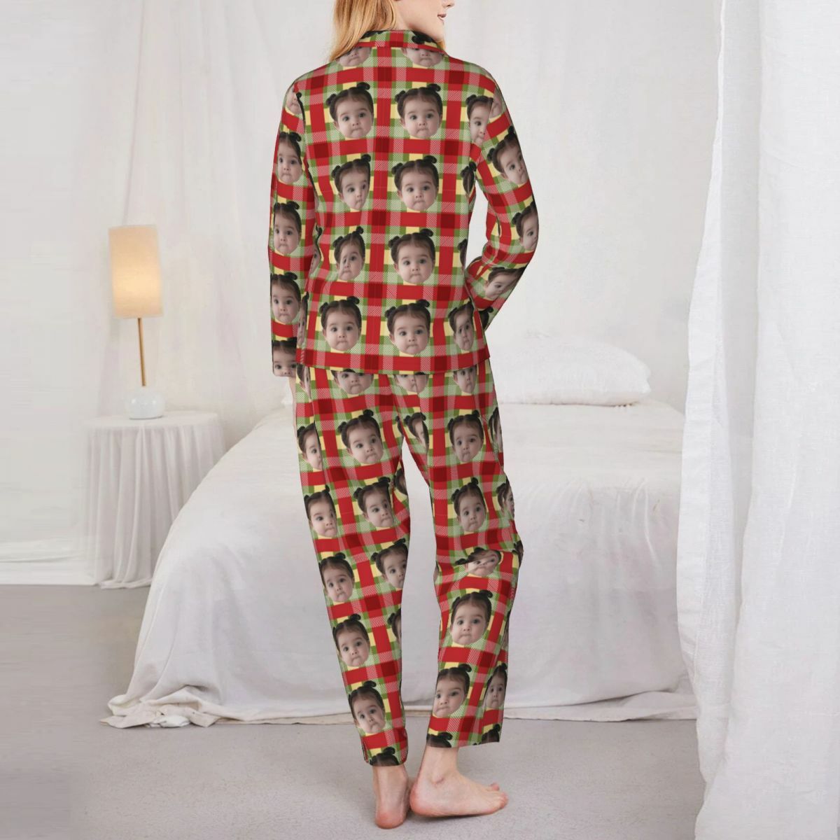 Personalized Pajamas Custom Photo Red and Yellow Checkered Pattern Design Perfect Gift for Family