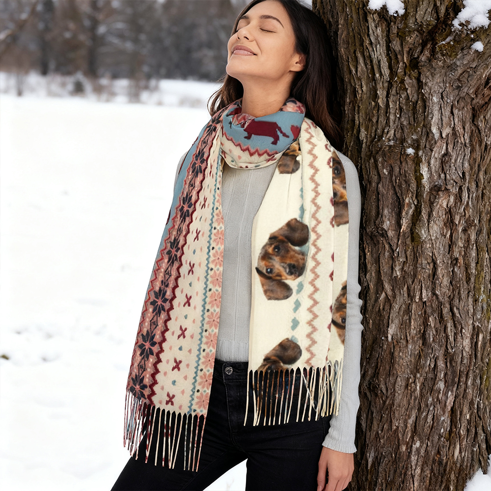 カスタマイズ 犬 猫 ペット 写真入れ 顔写真 スカーフ ストール 大判