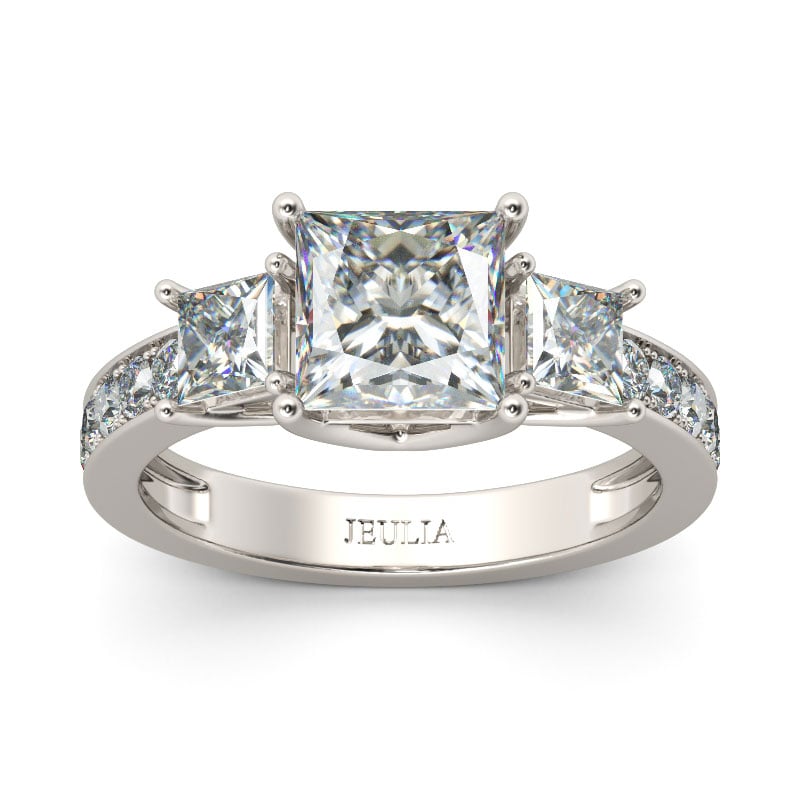 Simple Three Stone Princess Cut Engagement Rings for Women