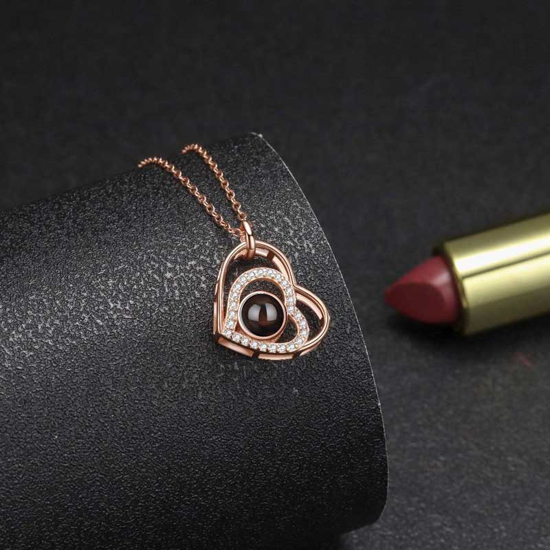 ダブルハート 投影 写真 写真入れ ネックレス