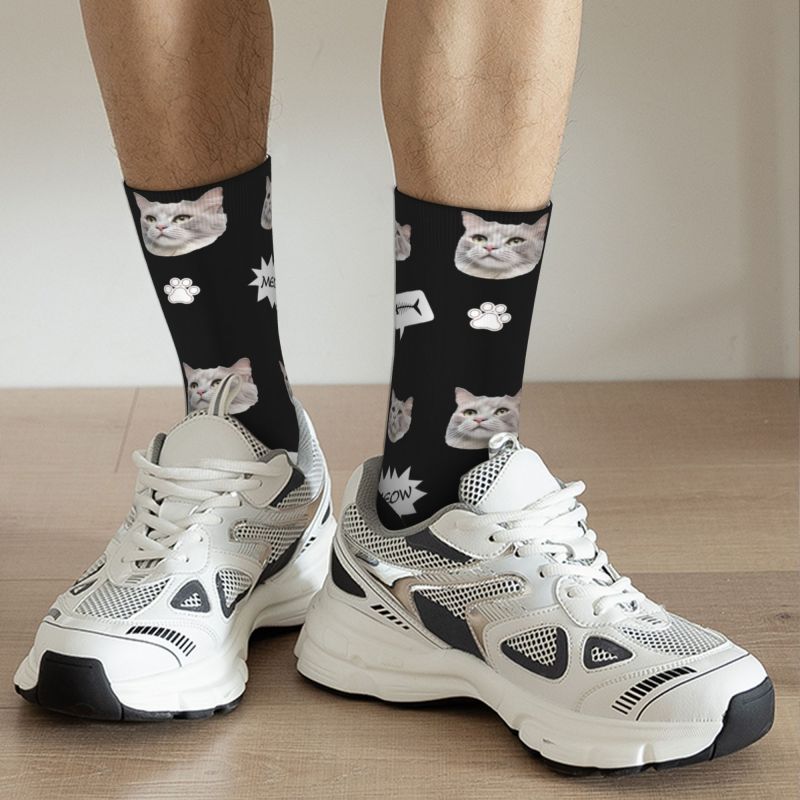 Calcetines faciales personalizados con foto de gato agregada como regalo para los amantes de las mascotas