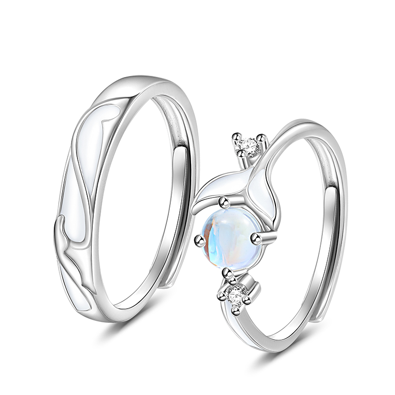 Jeulia Glowing Band Glazestone Adjustable Sterling Silver Couple Rings