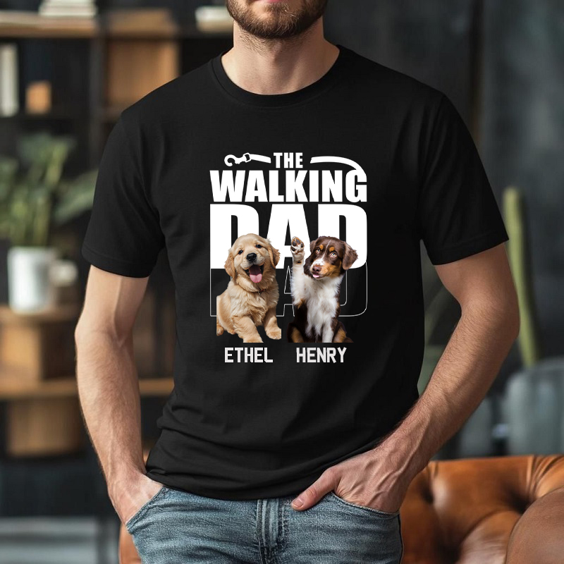 Personalized T-shirt The Walking Dad Custom Your Dog Photos Perfect Father's Day Gift for Pet Lovers