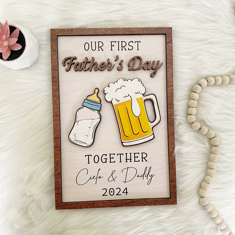 Personalized Frame Our First Father's Day Beer Mug and Feeding Bottle Creative Gift for Dear Dad