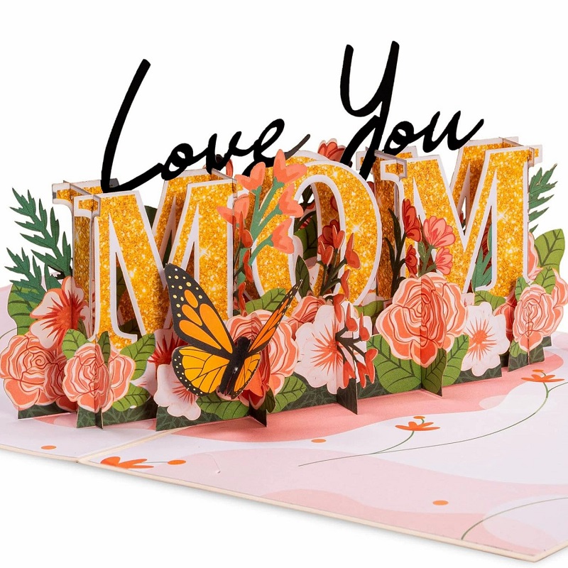 3D Pop Up Card Butterfly Gold Glitter Mom Design Perfect Mother's Day Gift