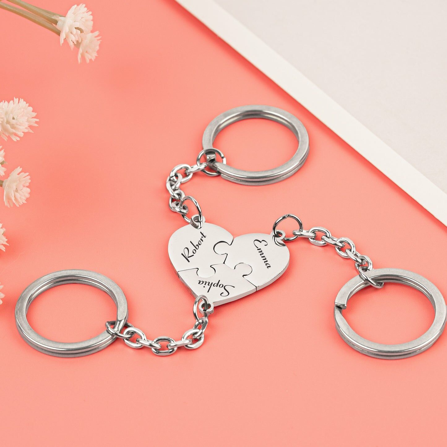 Personalized Heart Shaped Jigsaw Puzzle Keychain Special Gift for Family Members