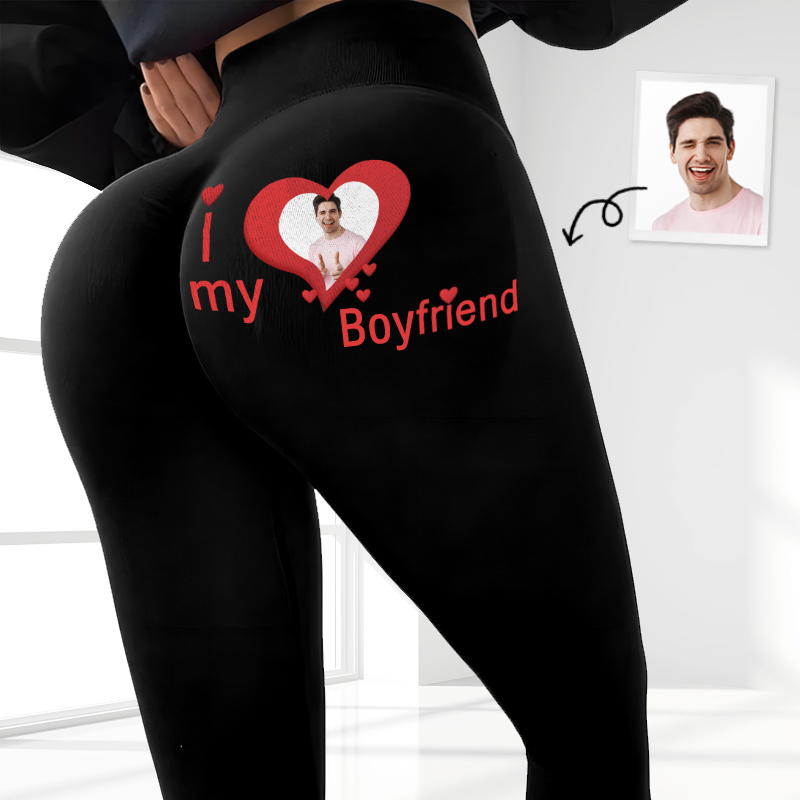 Leggings personalizados "Amo a mi novio", diseño de foto personalizado, regalo perfecto para su amante