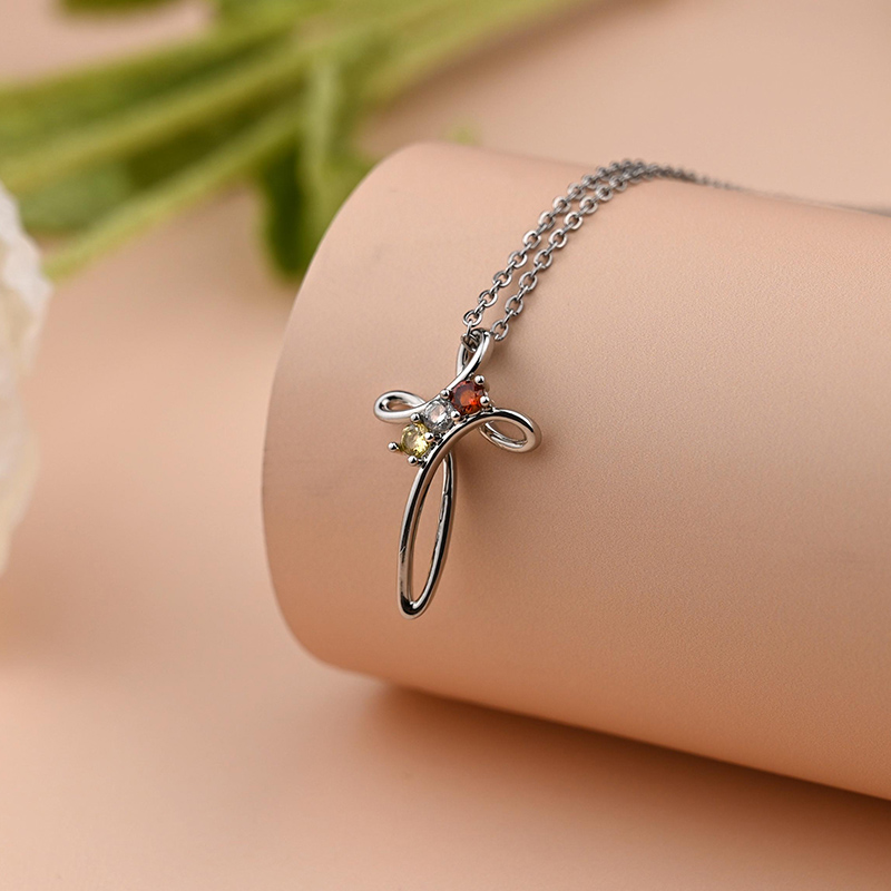 Personalized Cross-Shaped Birthstone Necklace Gift for Loved Ones