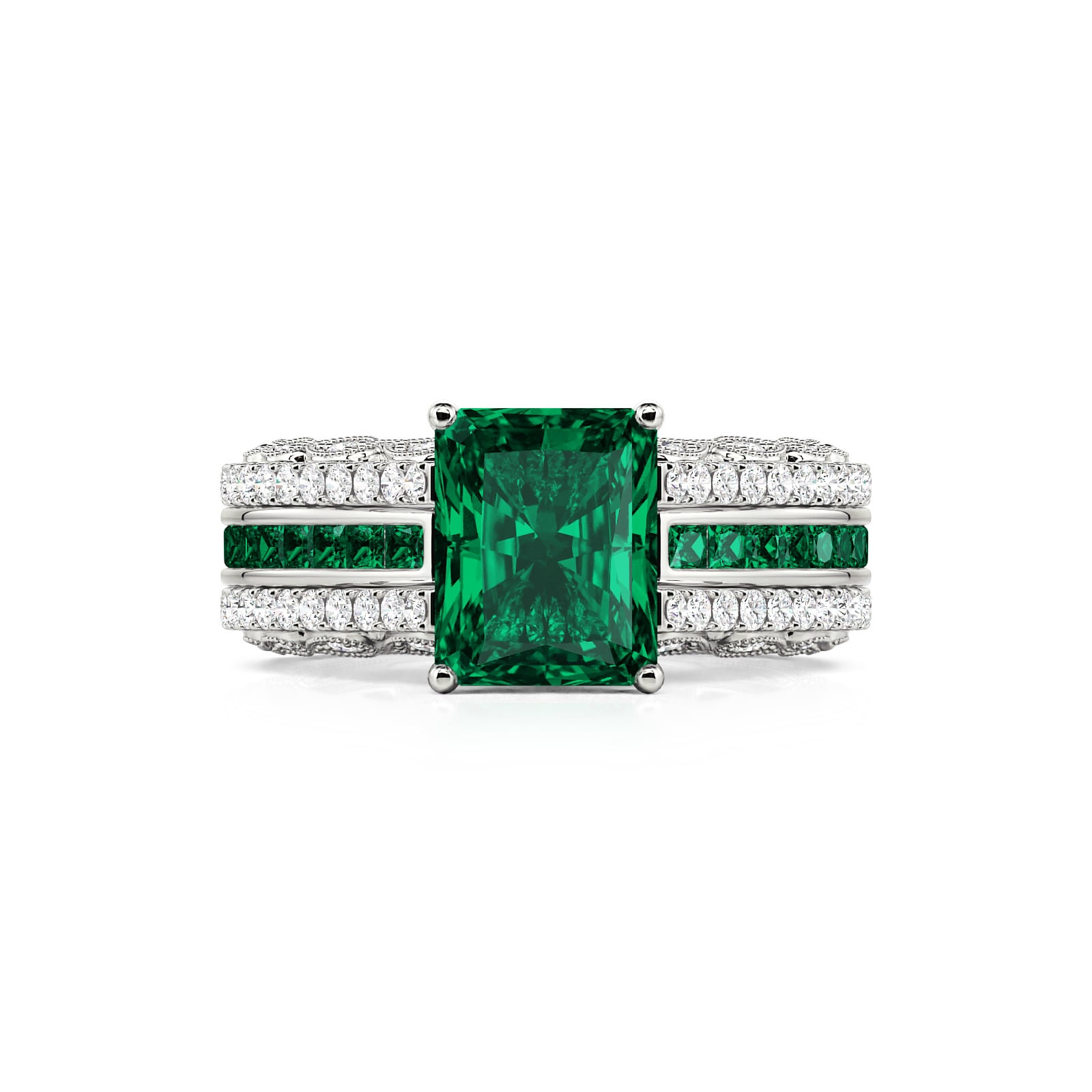 Emerald Green Interchangeable Wedding Ring Sets in Sterling Silver