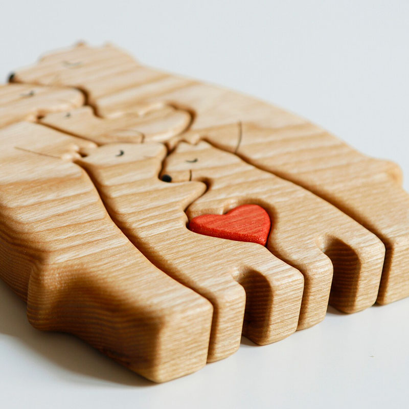 Puzzle di famiglia in legno personalizzato con nomi di orso Regalo commemorativo