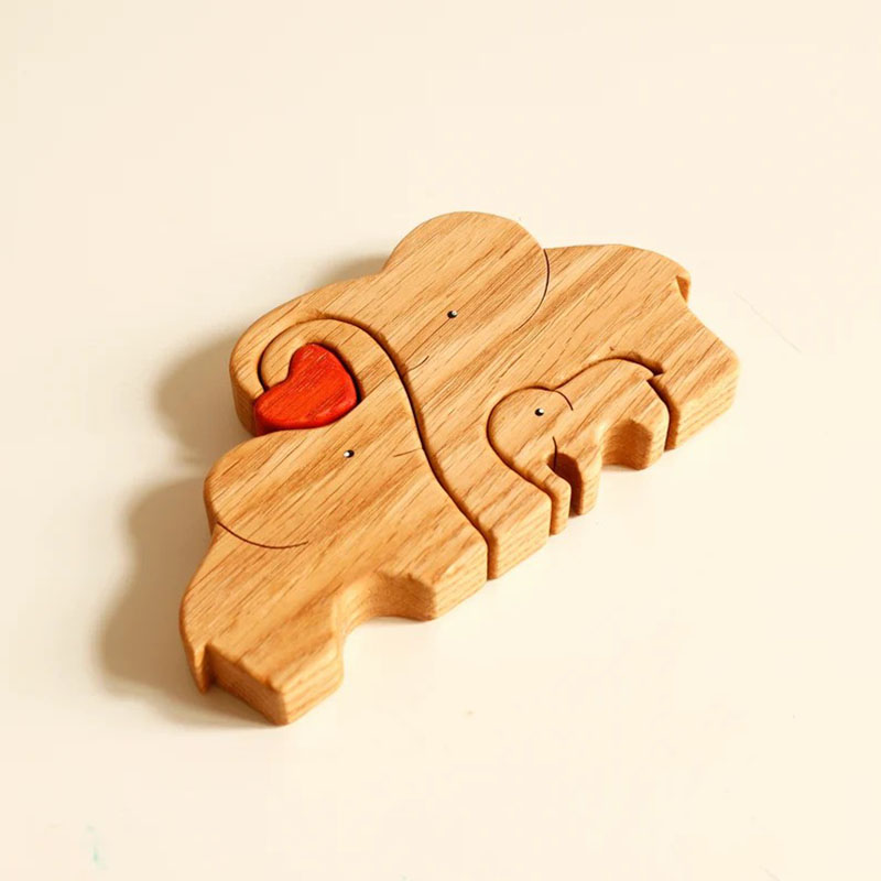 Spersonalizowane imiona słonia Drewniane puzzle rodzinne Prezent świąteczny z sercem