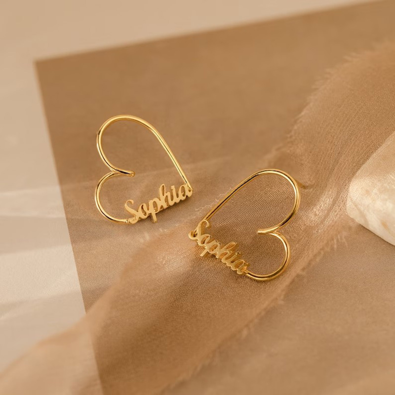 Personalized Name Earring Heart Shaped Special Gift for Wife