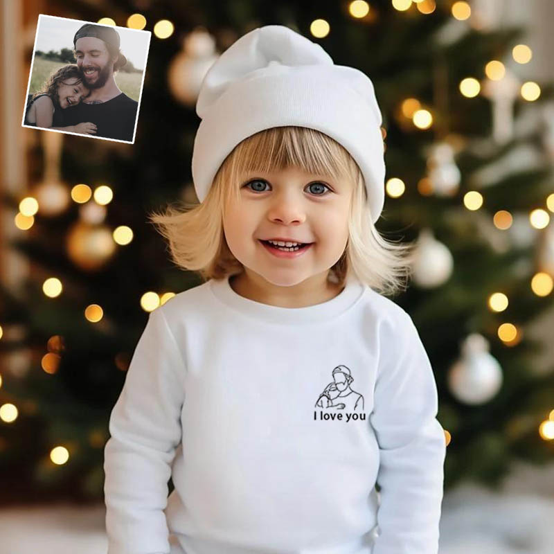 Personalized Kids Embroidered Sweatshirt Custom Outline Drawing Warm Gift For Kids