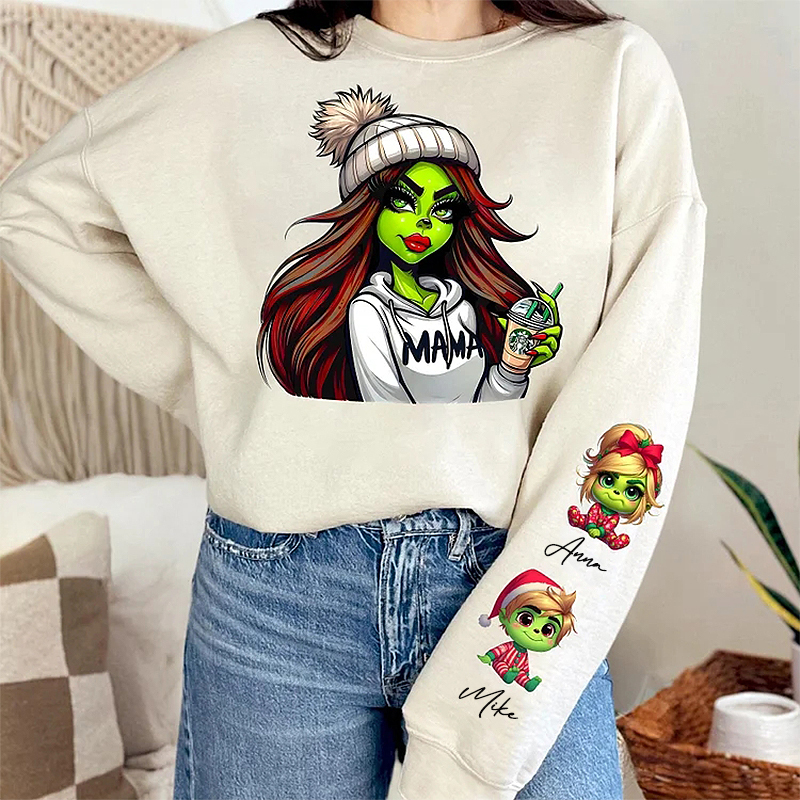 Personalized Sweatshirt Mama Custom Kid Names Cute Pattern Design Perfect Christmas Gift for Mom