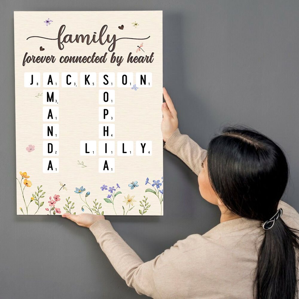 Personalized Name Crossword Canvas Wall Art with Flowers Pattern Perfect Gift for Family