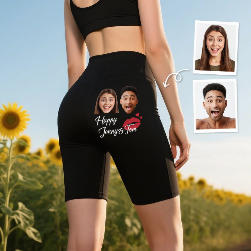 Personliga motorcykelbyxor lyckliga par eget foto kyssmönster attraktiv present till hennes älskare