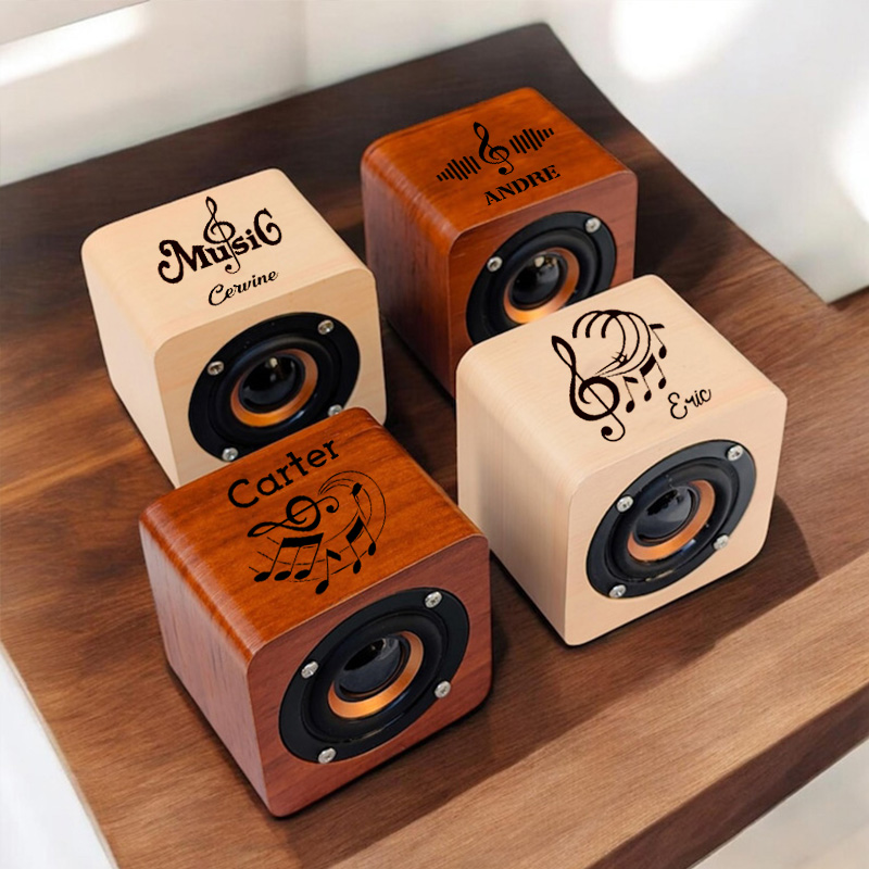 Personalized Wooden Bluetooth Speaker with Name and Music Note Romantic Gift for Music Lovers