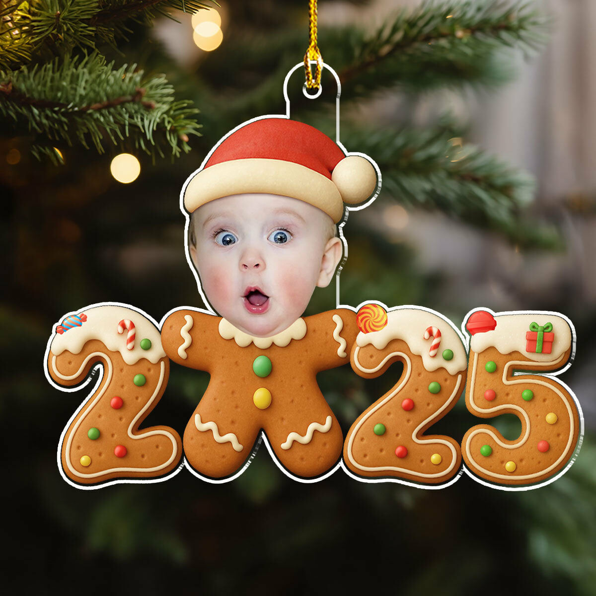 Personalized Gingerbread Man Hanging Ornament with Baby Photo for Christmas Gift