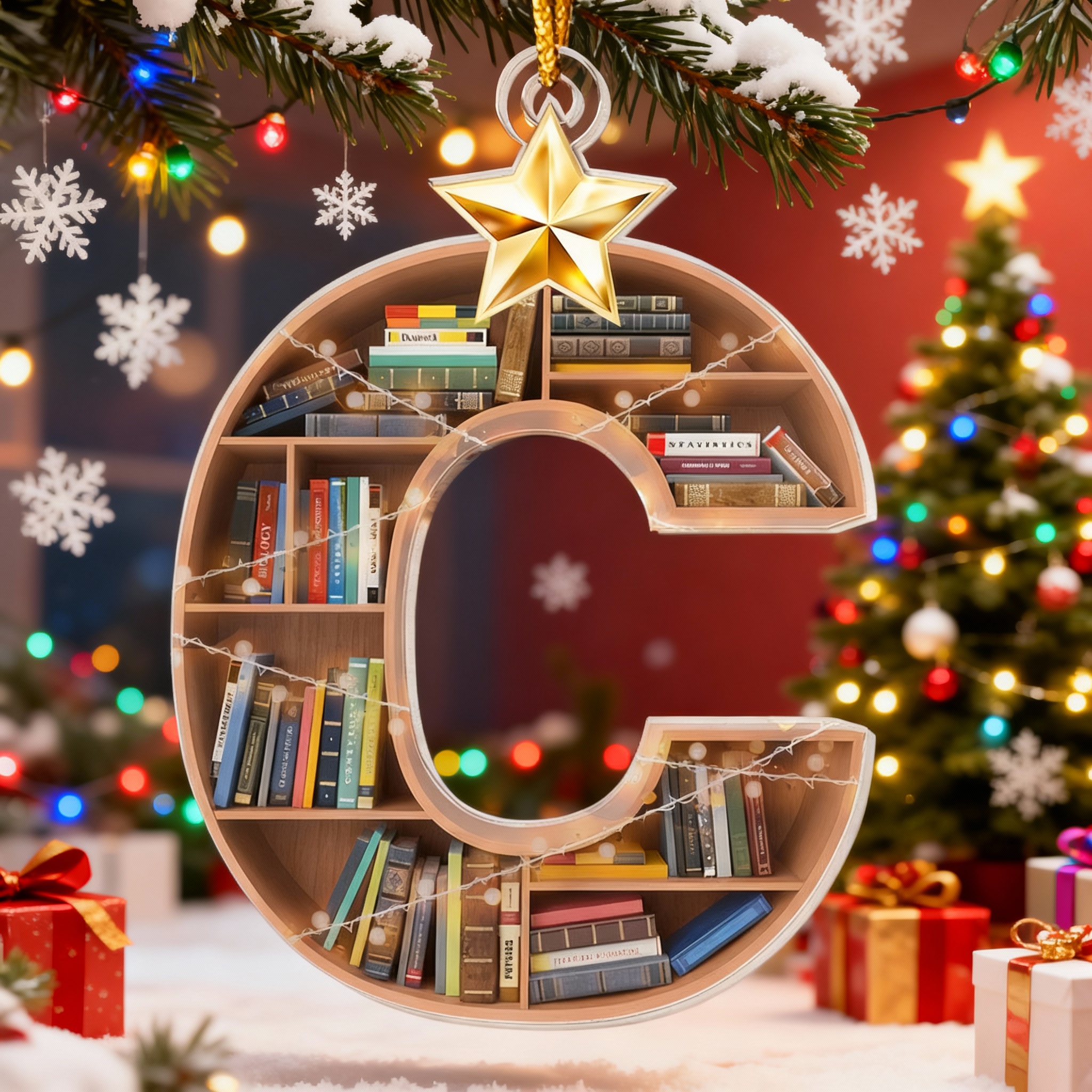 Personalisierte Alphabet-Bücherregal-Weihnachtsornamente CGeschenk für Buchliebhaber