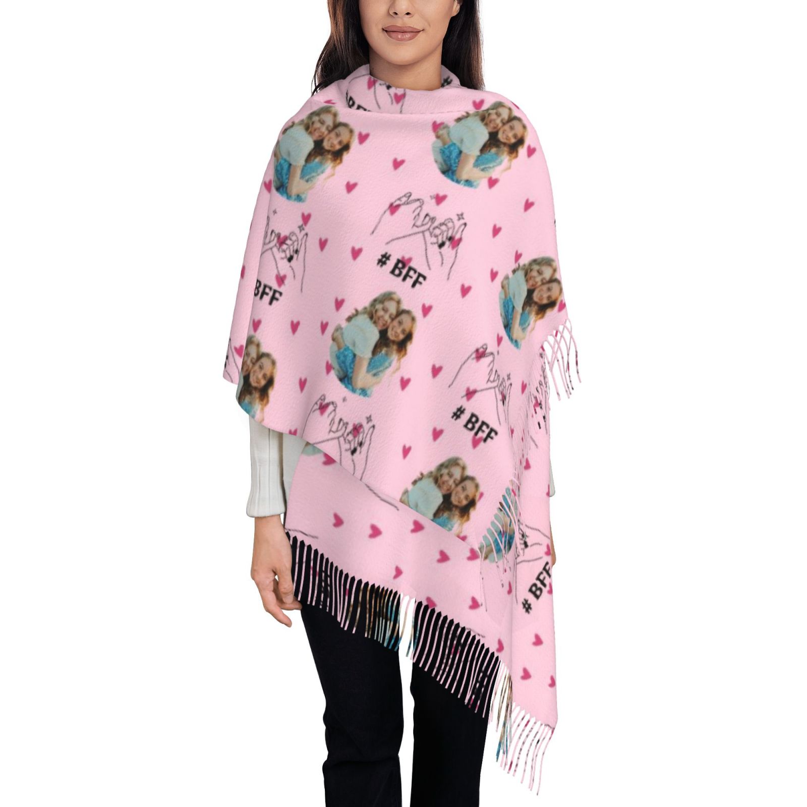 Individuell gestalteter Fotoschal mit Herzmotiv RRosa Schal Fernbeziehungsgeschenk für die beste Freundin