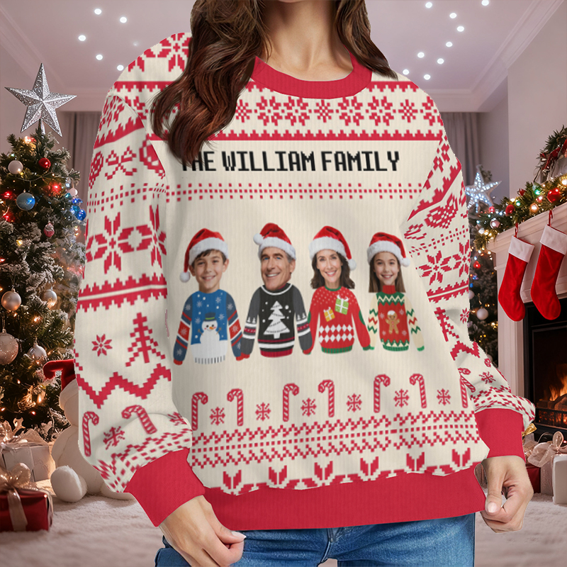 Gepersonaliseerde lelijke trui Unisex Aangepaste gezichtsfoto Kersttrui Creatief ontwerpcadeau voor het gezin