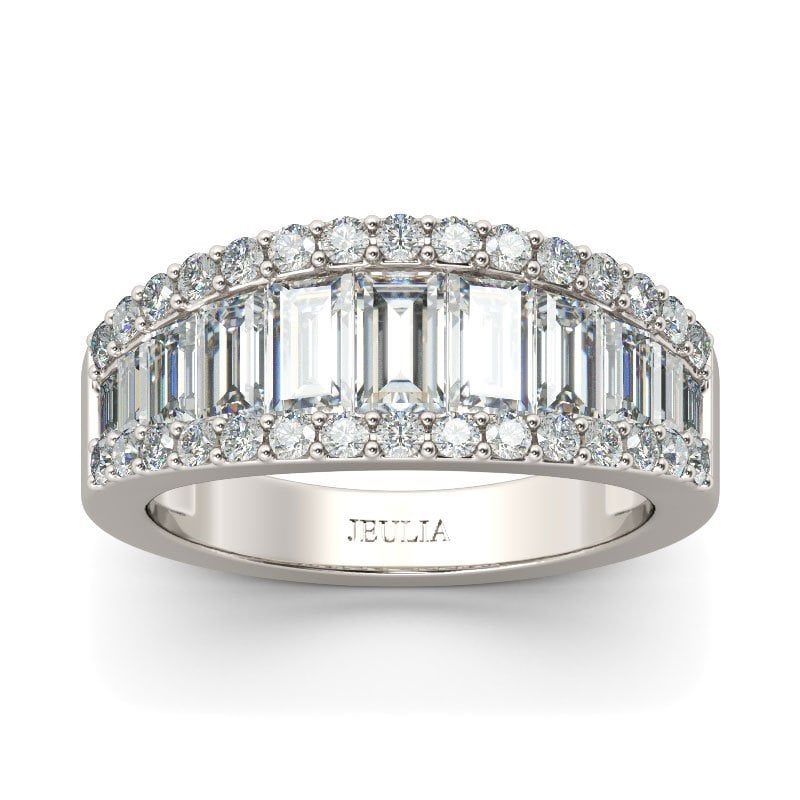Emerald Cut Wide Shank Sterling Silver Wedding Band for Women