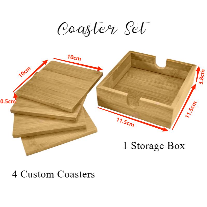 Personalized Coaster Set with Four Custom Coasters and One Storage Box Beautiful Wood Design for Her