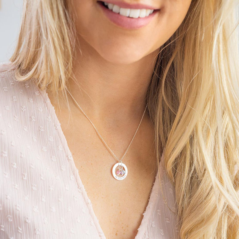 Personalised Eternal Ring and Birthstone Necklace Sweet Gift for Family